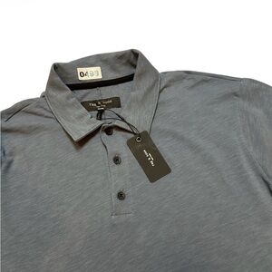 Rag & Bone Classic Slub Jersey Polo Shirt for Men large slate blue short sleeves